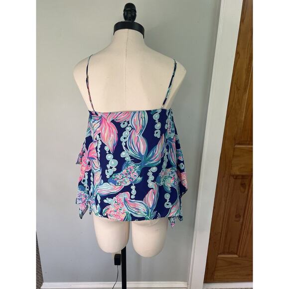 Lilly Pulitzer Maisy Halter Tank Top Blouse Silk Solar Blue Night Swimming XS - Picture 4 of 7